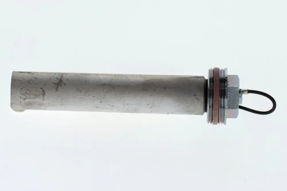 Bosch Isolierte Anode in zylindrischer Form, metallic, mit Schraubanschluss und Kabel, auf weißem Hintergrund.